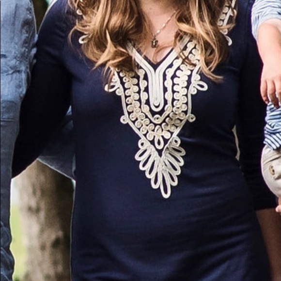 Lilly Pulitzer Navy 3/4 sleeve dress with gold embroidery - Picture 5 of 5